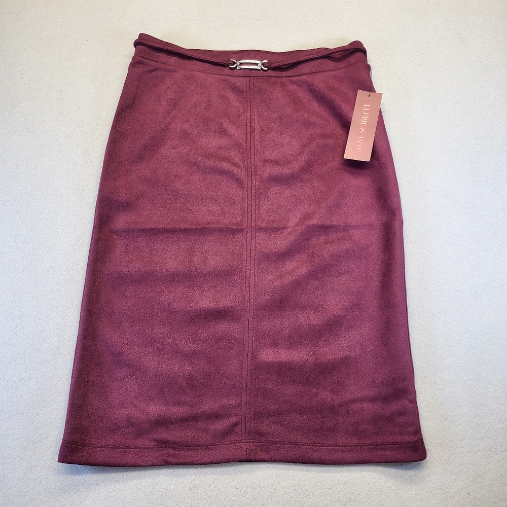 Love Scarlett Faux Suede Pencil Skirt Wine Burgundy NWT S/P Stretch Office Siren